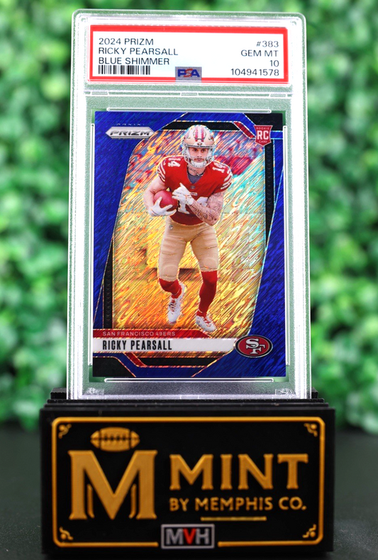RICKY PEARSALL 2024 PRIZM #383 BLUE SHIMMER PRIZM /25 RC SSP POP 1 PSA 10 49ERS