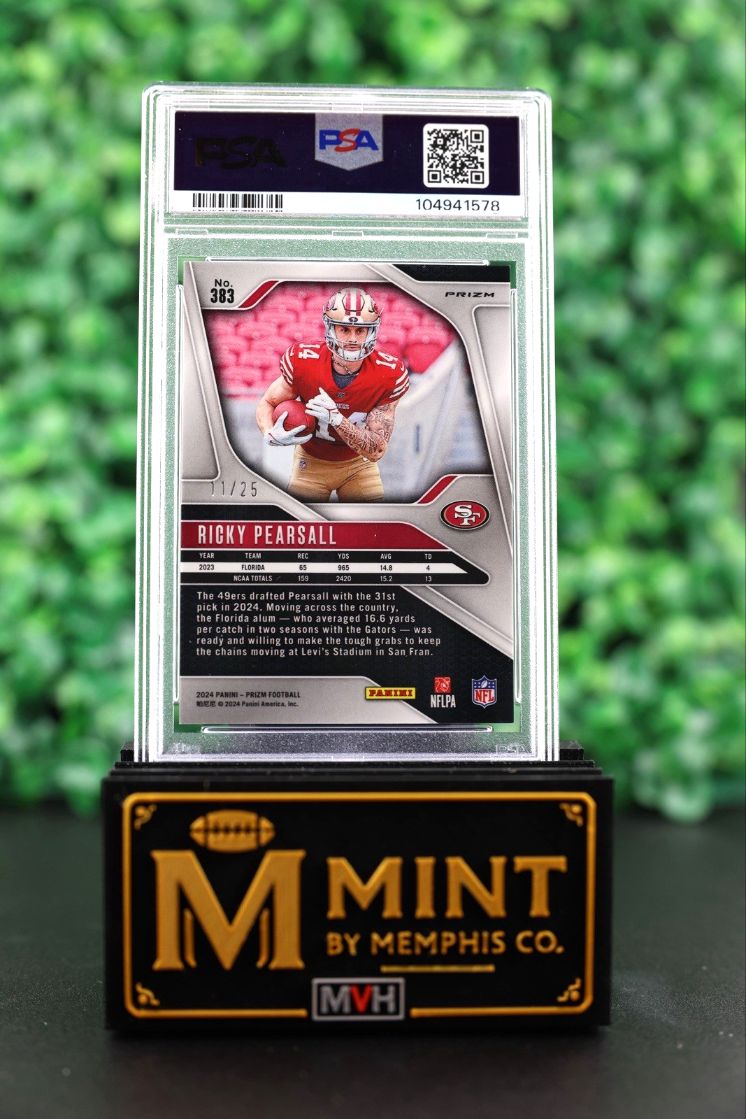 RICKY PEARSALL 2024 PRIZM #383 BLUE SHIMMER PRIZM /25 RC SSP POP 1 PSA 10 49ERS
