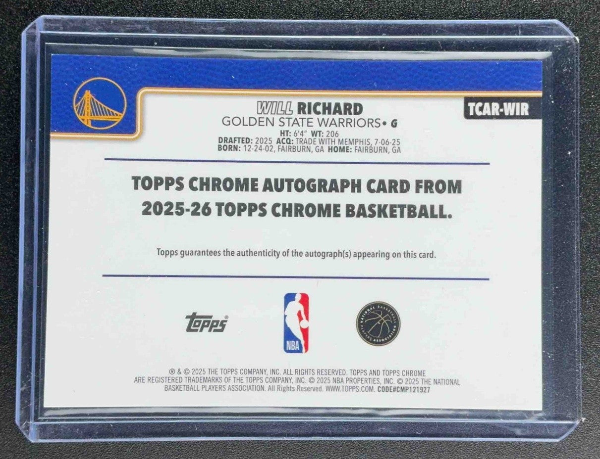 WILL RICHARD 2025-26 TOPPS CHROME #TCAR-WIR ROOKIE AUTO RC WARRIORS