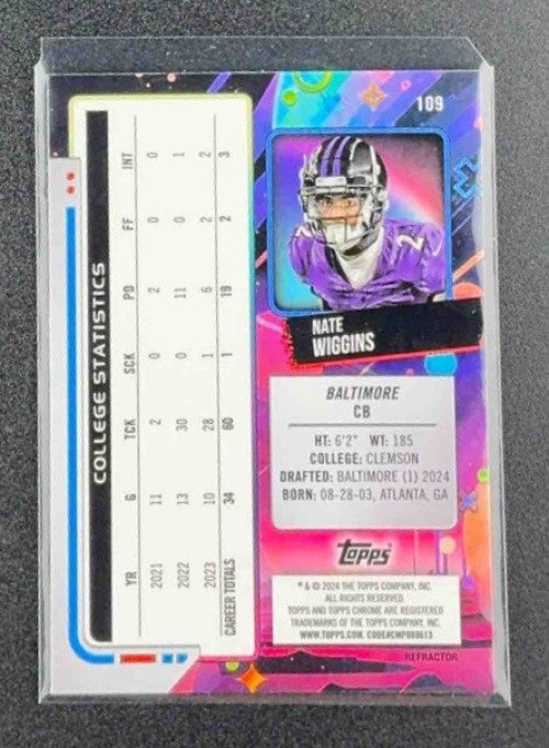 NATE WIGGINS 2024 TOPPS COSMIC CHROME #109 REFRACTOR RC RAVENS