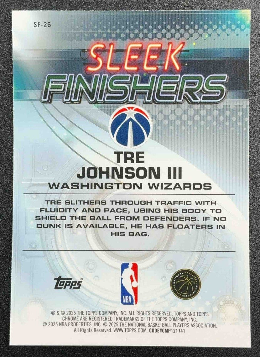 TRE JOHNSON III 2025-26 TOPPS CHROME #SF-26 SLEEK FINISHERS RC WIZARDS