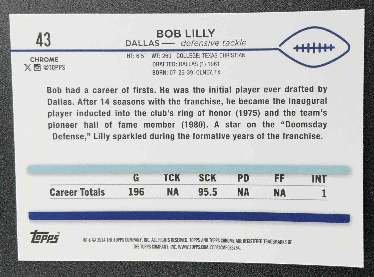 BOB LILLY 2024 TOPPS CHROME #43 X-FRACTOR COWBOYS