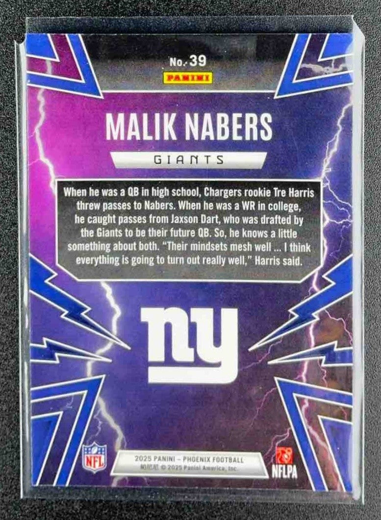 MALIK NABERS 2025 PANINI PHOENIX #39 THUNDERBIRDS GIANTS