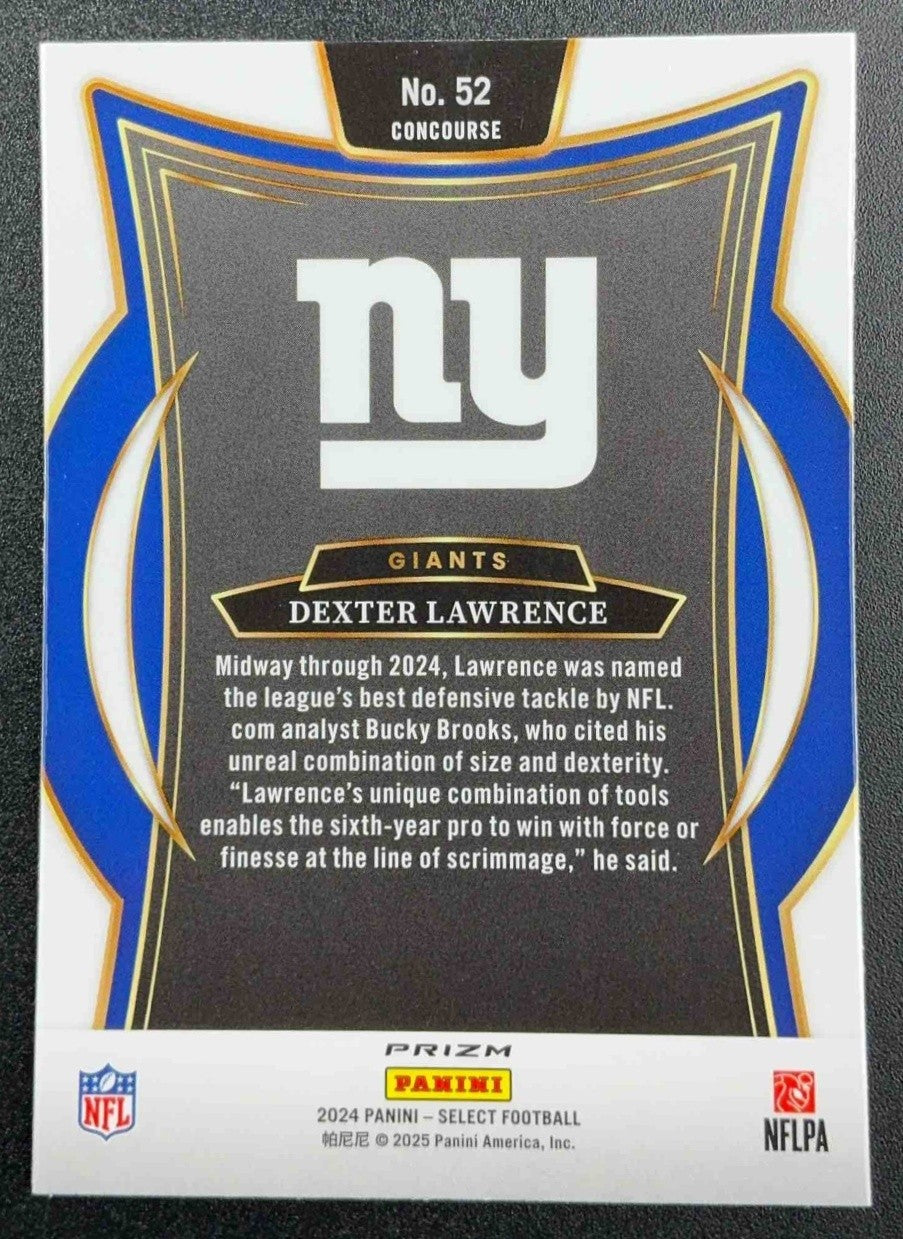 DEXTER LAWRENCE 2024 PANINI SELECT #52 CONCOURSE RED AND BLUE PRIZM SHOCK GIANTS