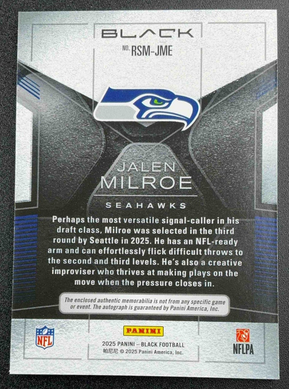 2025 Black Jalen Milroe Rookie Signature Materials Emerald /25 MEM RC Auto