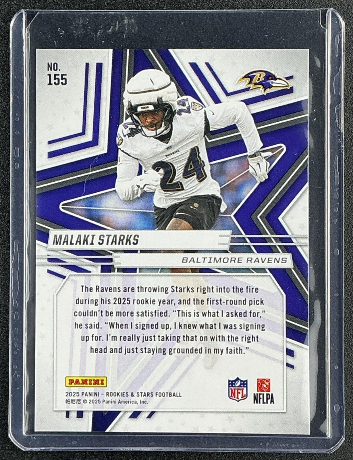 MALAKI STARKS 2025 PANINI ROOKIES & STARS #155 SIGNATURES RC AUTO RAVENS