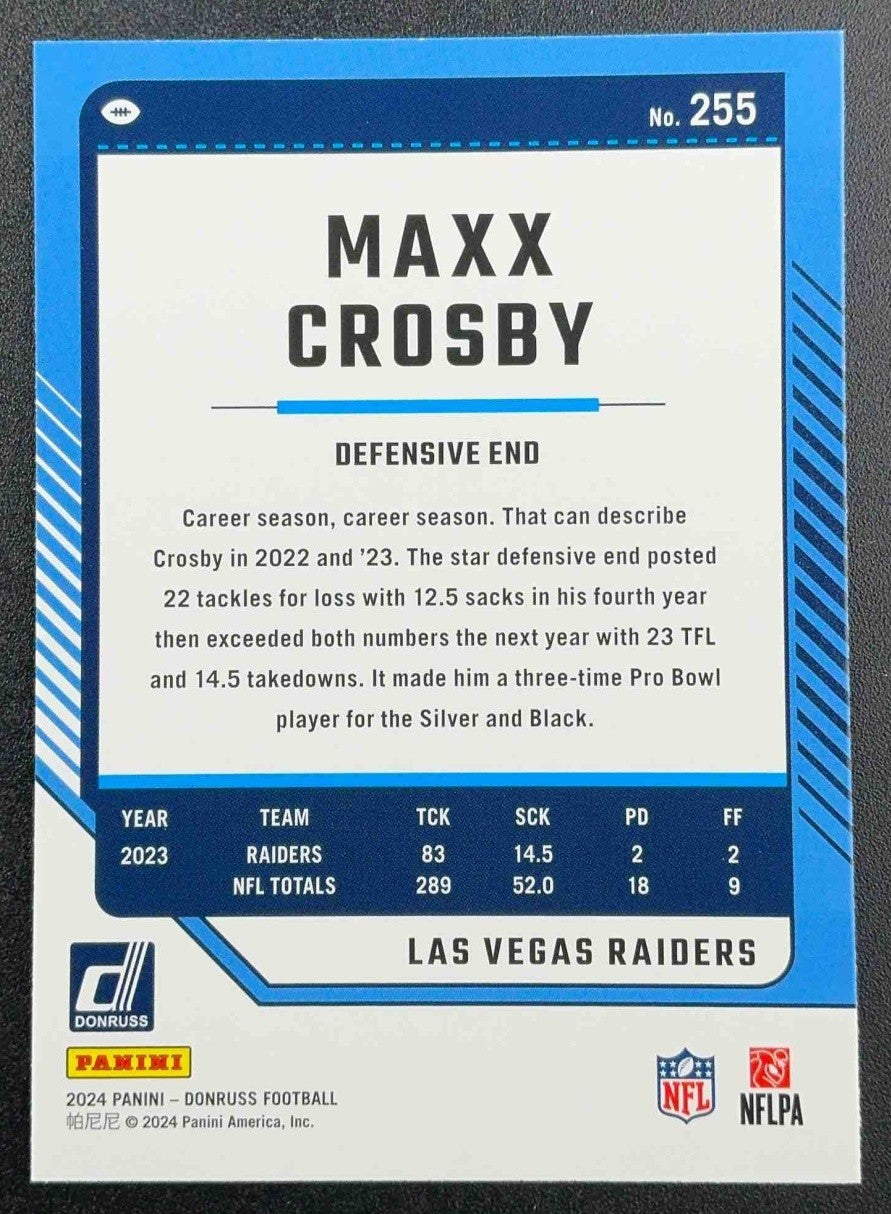 MAXX CROSBY 2024 PANINI DONRUSS #255 PRESS PROOF RED RAIDERS
