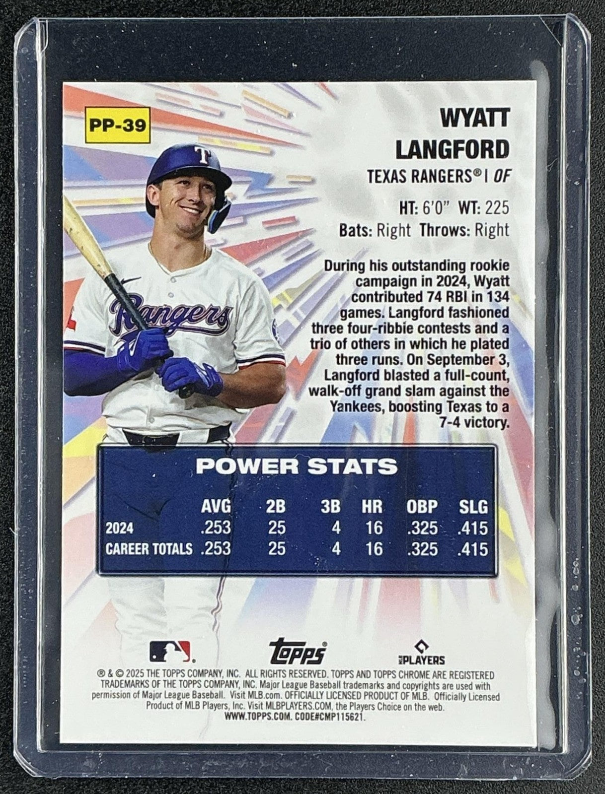 WYATT LANGFORD 2025 TOPPS CHROME UPDATE #PP-39 POWER PLAYERS RANGERS