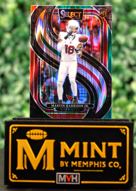 MARVIN HARRISON JR 2024 SELECT PREMIER LEVEL RED & GREEN SHOCK #115 RC CARDINALS