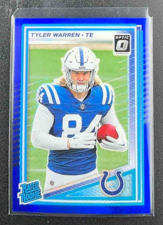 TYLER WARREN 2025 PANINI DONRUSS OPTIC #234 RATED ROOKIE BLUE HYPER PRIZM COLTS