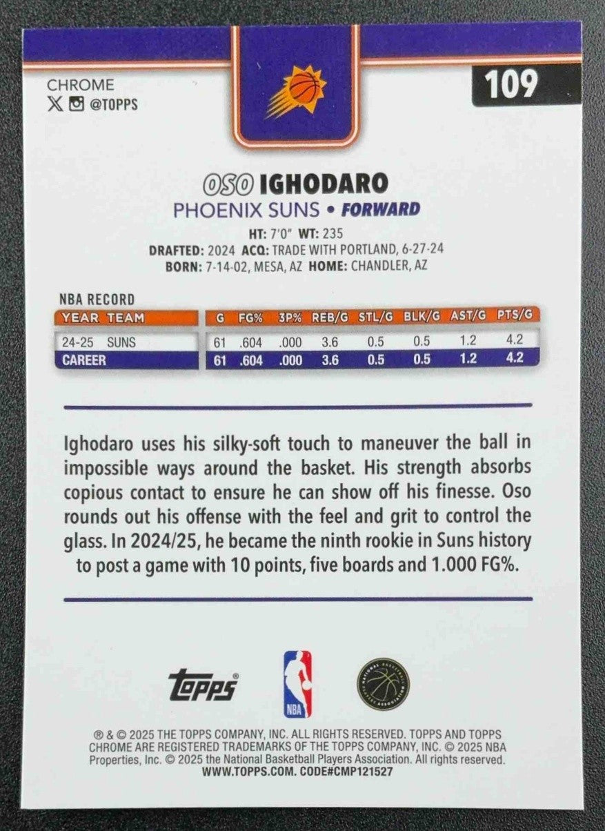 OSO IGHODARO 2025-26 TOPPS CHROME #109 RED, WHITE & BLUE REFRACTOR SUNS
