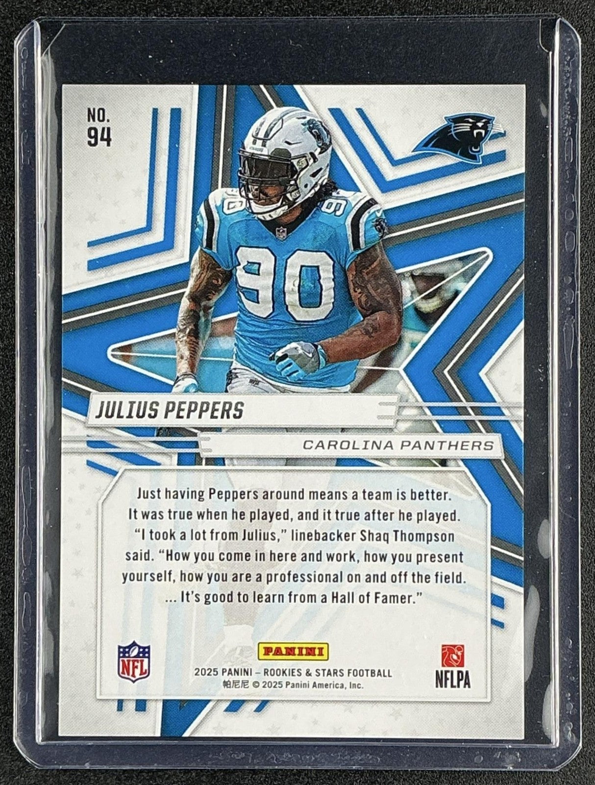 JULIUS PEPPERS 2025 PANINI ROOKIES & STARS #94 TRUE BLUE 106/149 PANTHERS