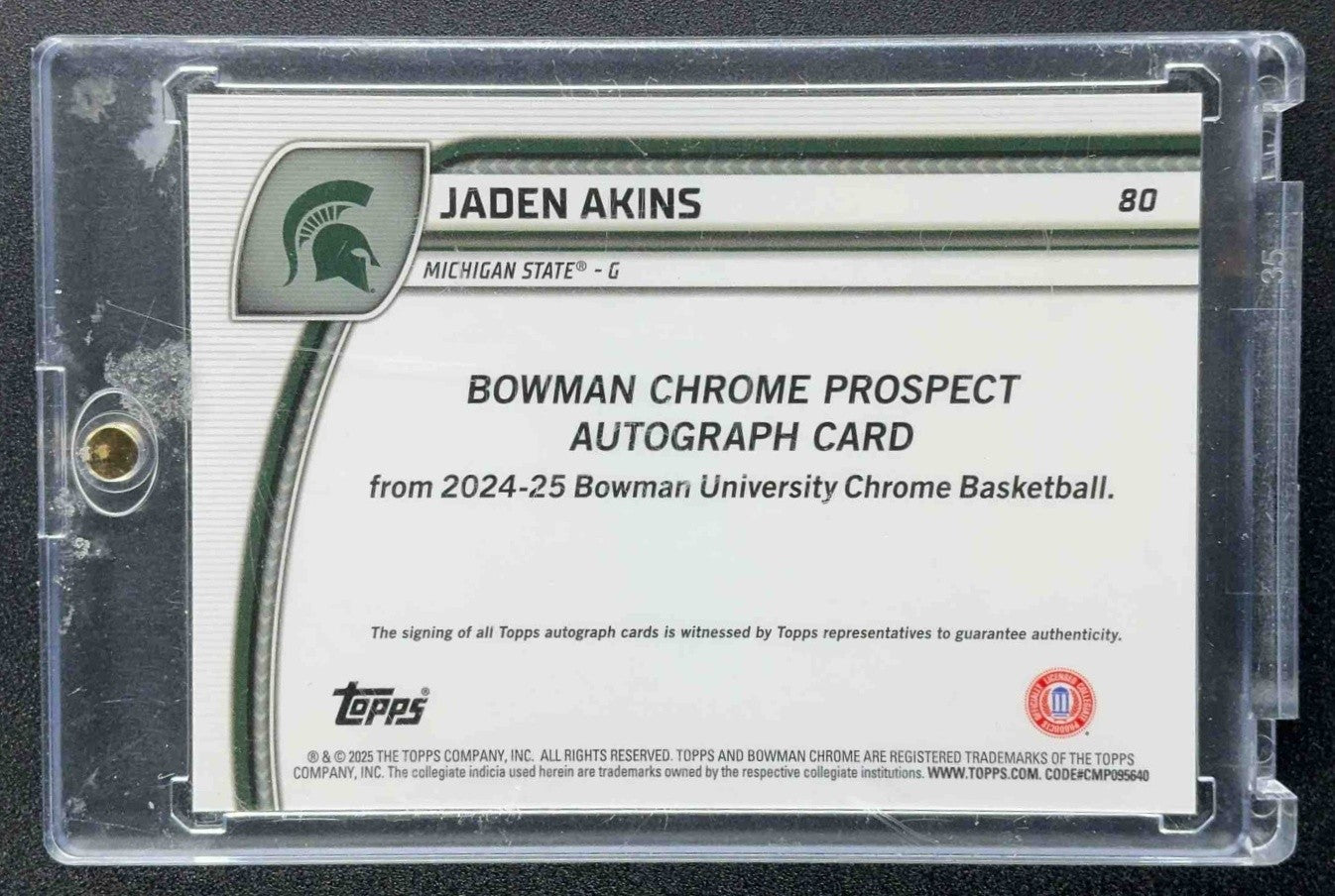 2024 Bowman University Chrome Jaden Akins Prospect Auto Green Wave Refractor /85