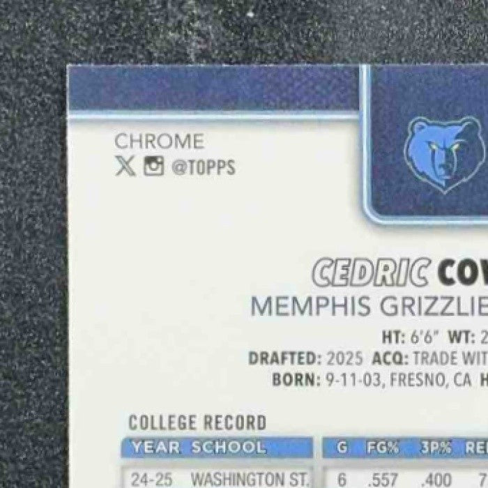CEDRIC COWARD 2025-26 TOPPS CHROME #261 RC GRIZZLIES