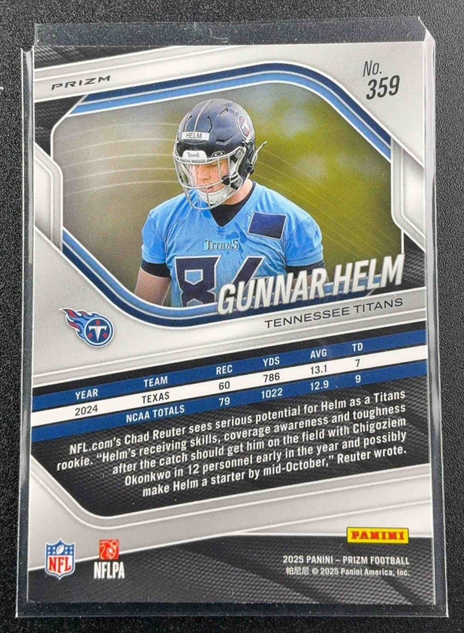 GUNNAR HELM 2025 PANINI PRIZM #359 SILVER RC TITANS