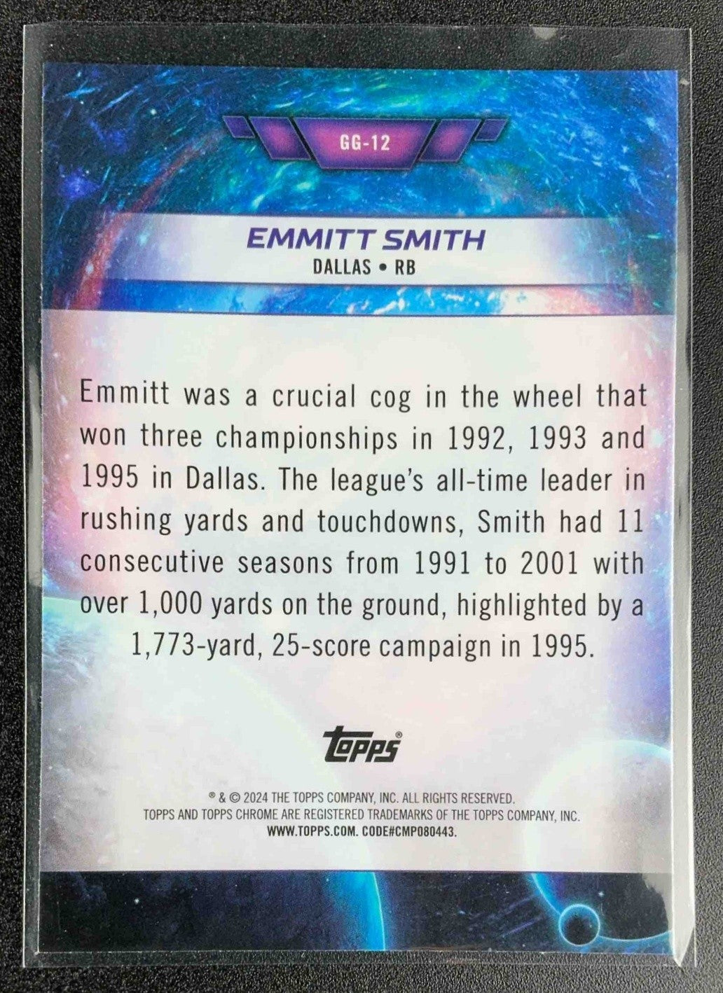 EMMITT SMITH 2024 TOPPS COSMIC CHROME #GG-12 GALAXY GREATS COWBOYS