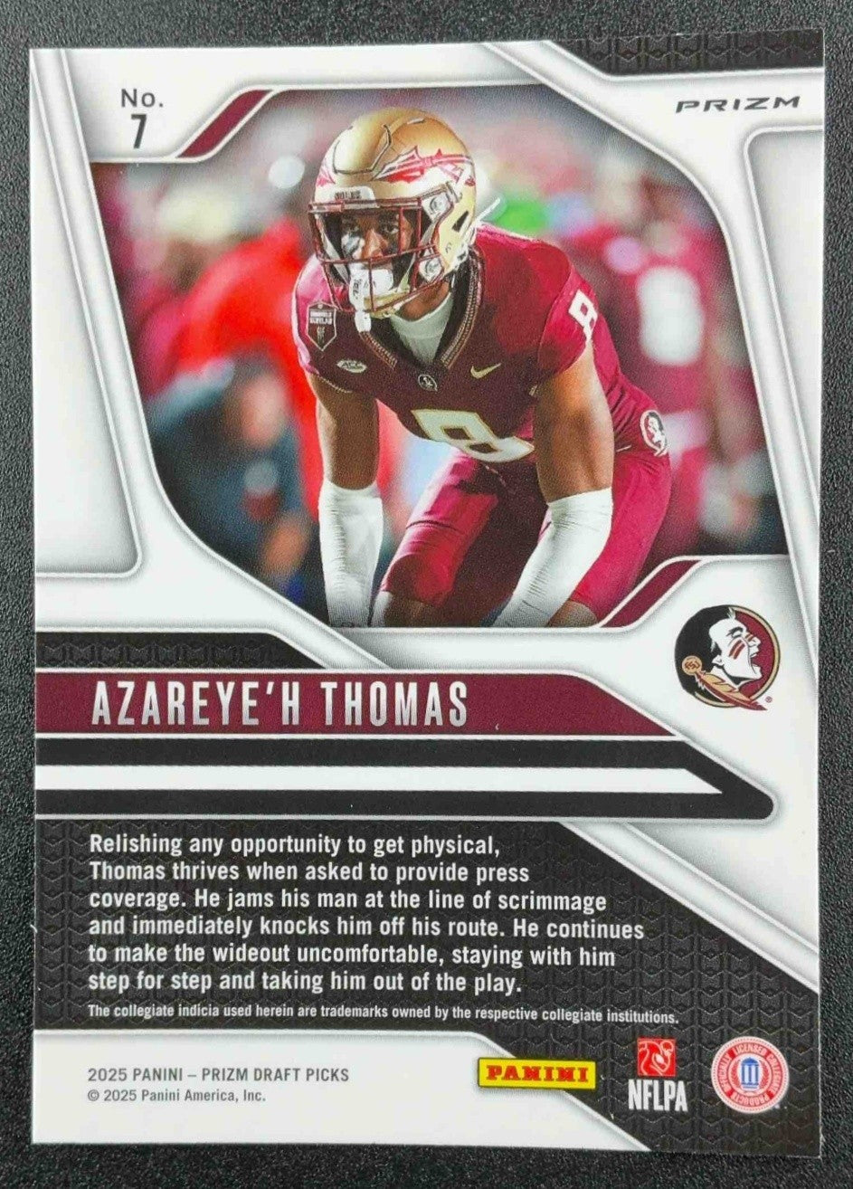 AZAREYE'H THOMAS 2025 PANINI PRIZM DRAFT PICKS #7 RED ICE RC SEMINOLES