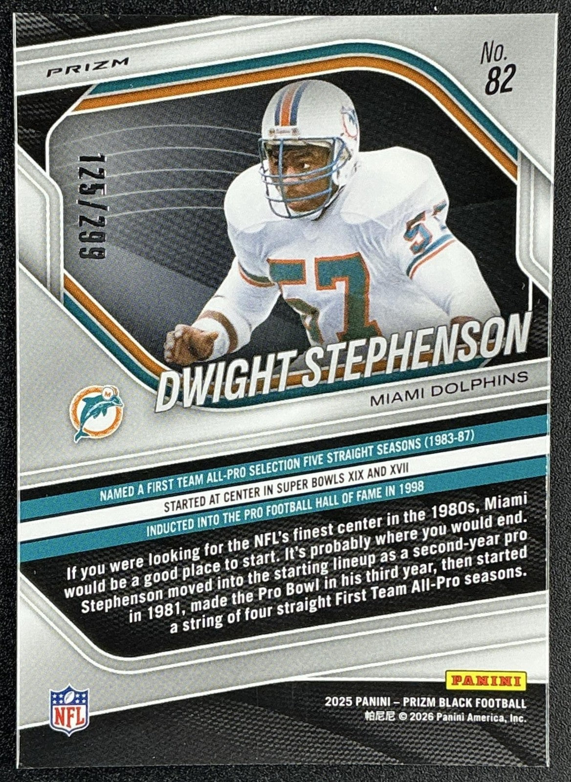 DWIGHT STEPHENSON 2025 PANINI PRIZM BLACK #82 RED 125/299 DOLPHINS