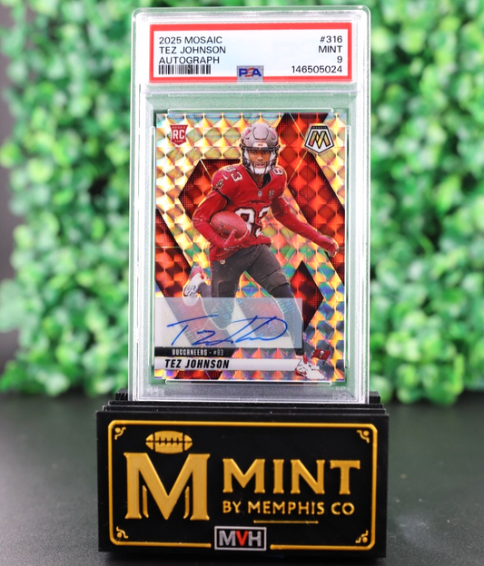 TEZ JOHNSON 2025 PANINI MOSAIC #316 ROOKIE RC AUTO BUCCANEERS