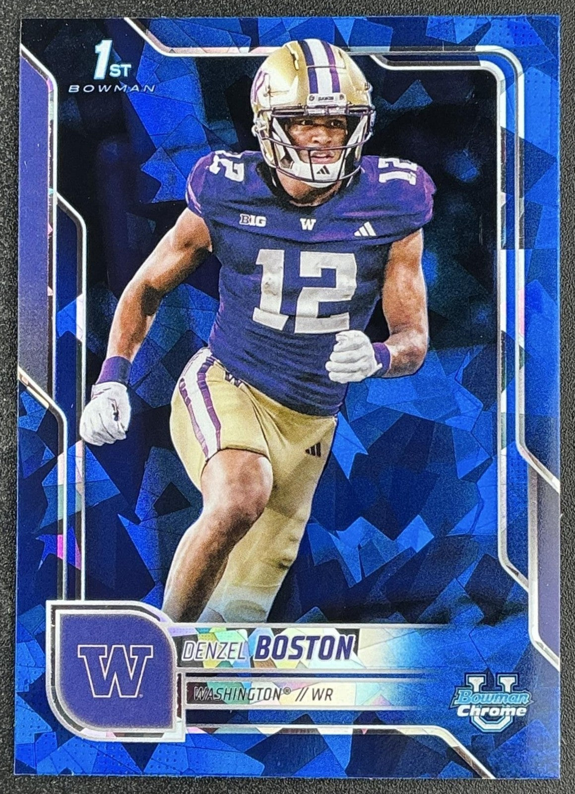 DENZEL BOSTON 2025 BOWMAN CHROME UNIVERSITY SAPPHIRE #34 1ST PROSPECT HUSKIES