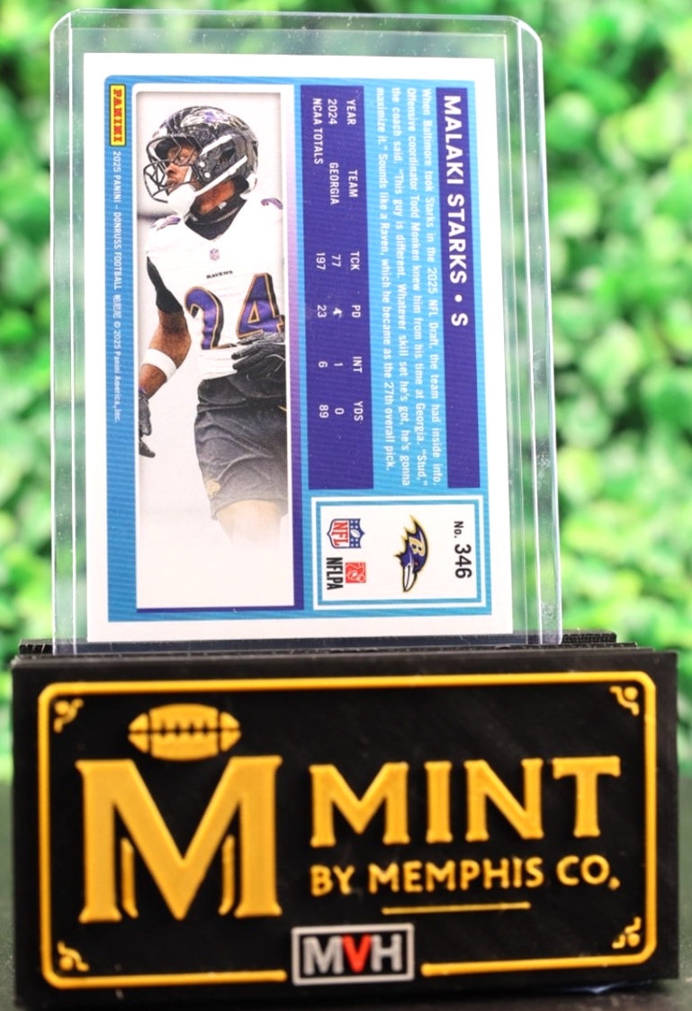 MALAKI STARKS 2025 PANINI DONRUSS RATED ROOKIE PRESS PROOF /199 RAVENS