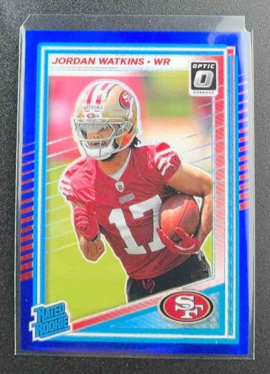 2025 Panini Donruss Optic Jordan Watkins #289 Rated Rookie Blue Hyper Prizm