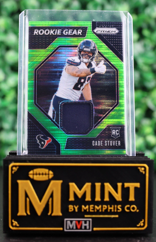 CADE STOVER 2024 PRIZM ROOKIE GEAR #RG-CSR NEON GREEN PULSAR PRIZM RC TEXANS