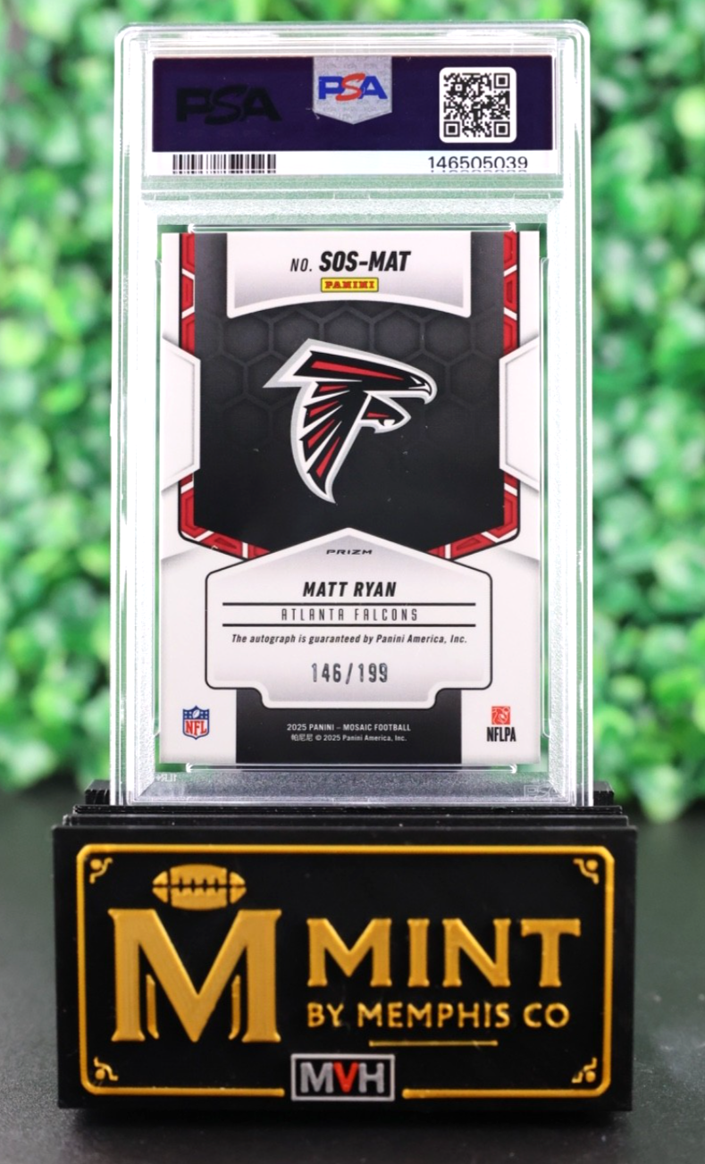 MATT RYAN 2025 MOSAIC SHOWTIME SIGNATURES AUTO /199 PSA 10 RED COLOR MATCH POP 2