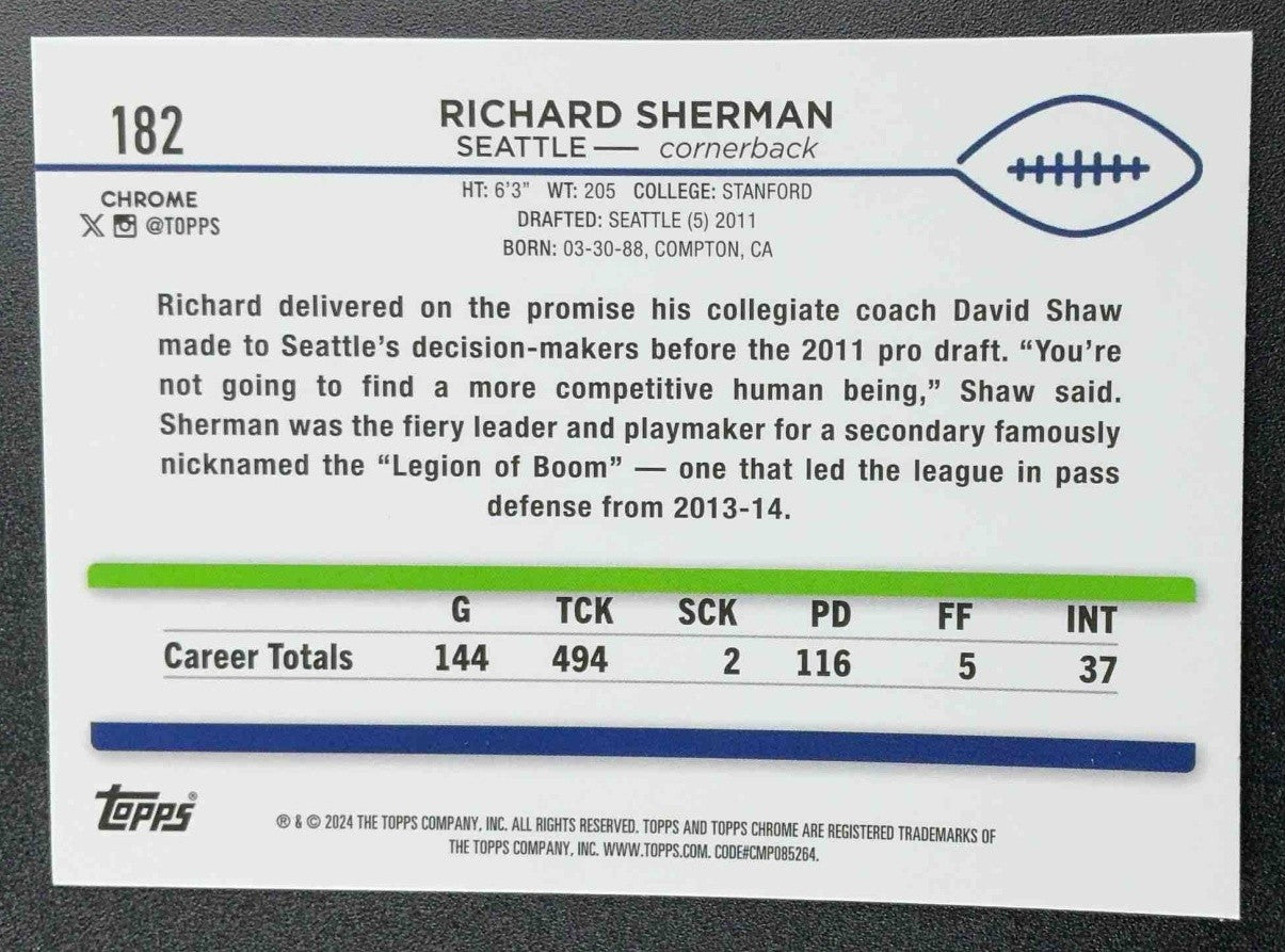 RICHARD SHERMAN 2024 TOPPS CHROME #182 X-FRACTOR SEAHAWKS