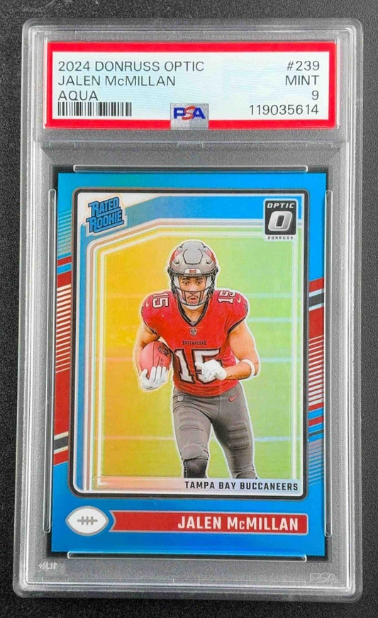 2024 Panini Donruss Optic Jalen McMillan #239 Aqua /299 Rated Rookie PSA 9