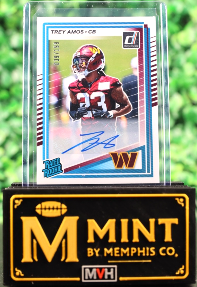 TREY AMOS 2025 DONRUSS RATED ROOKIE AUTO /199 RC COMMANDERS