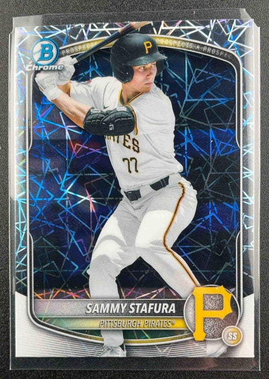 SAMMY STAFURA 2025 BOWMAN DRAFT #BDC-187 CHROME LASER REFRACTOR PIRATES
