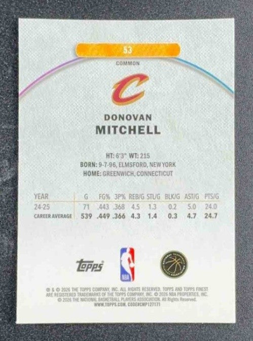 DONOVAN MITCHELL 2025-26 TOPPS FINEST #53 COMMON OIL SPILL REFRACTOR CAVALIERS