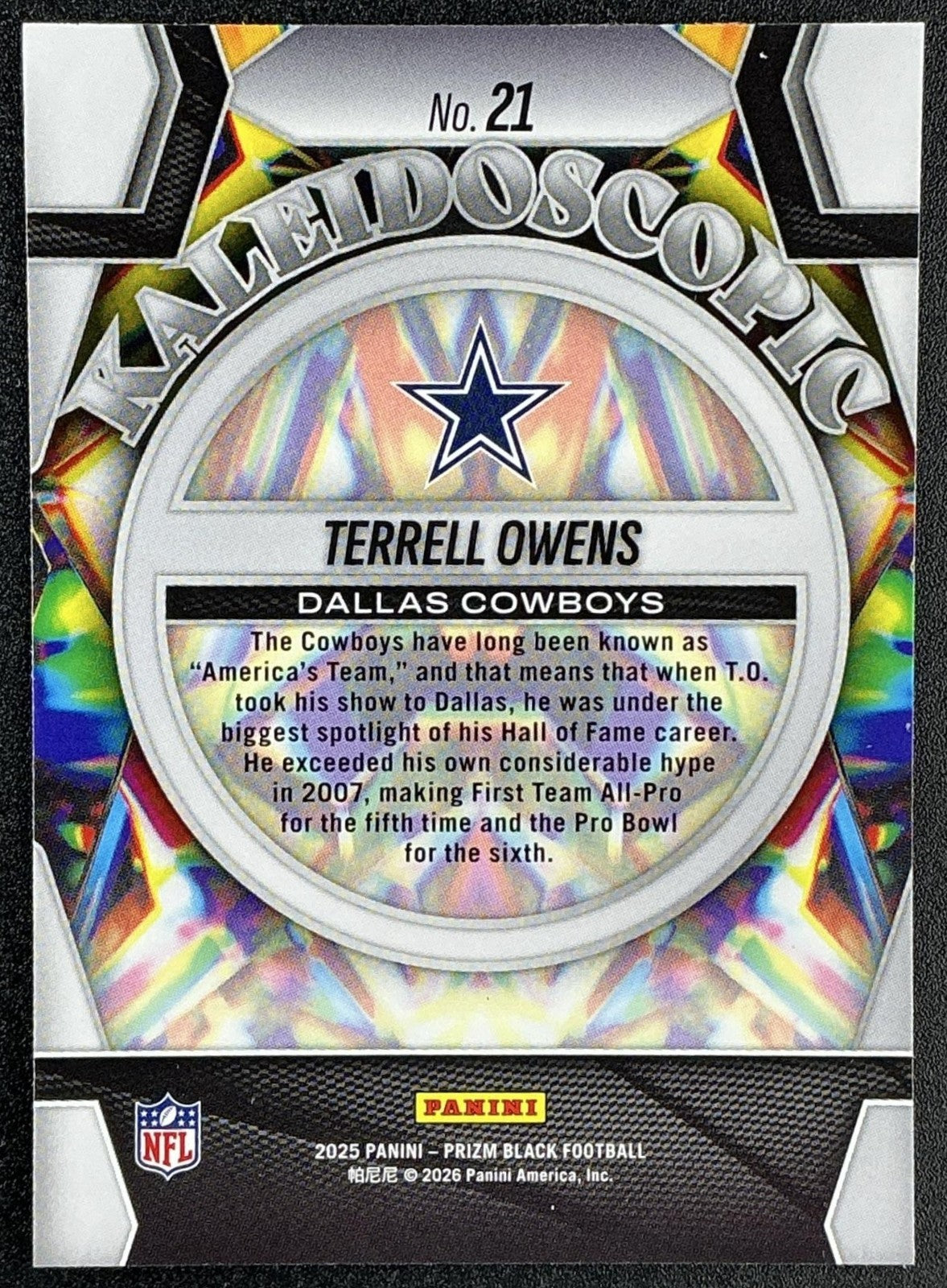 TERRELL OWENS 2025 PANINI PRIZM BLACK #21 KALEIDOSCOPIC COWBOYS