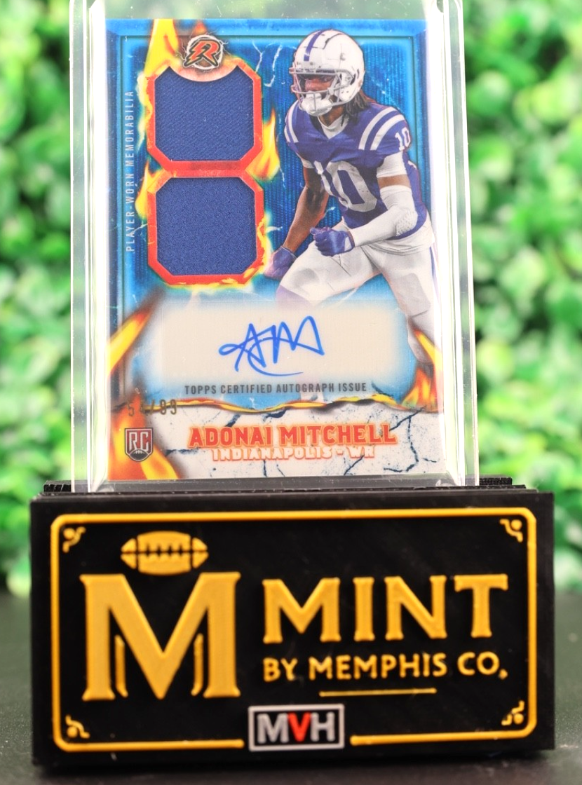 ADONAI MITCHELL 2024 TOPPS RESURGENCE IGNITE RC PATCH AUTO BLUE /99 PLAYER WORN