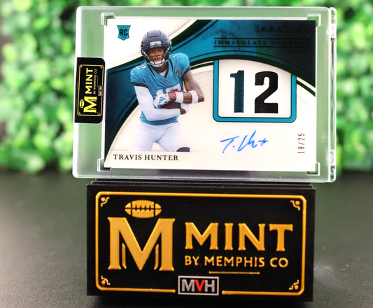 TRAVIS HUNTER 2025 IMMACULATE ROOKIE NUMBERS FOTL AUTO PATCH SSP RC /25 JAGUARS