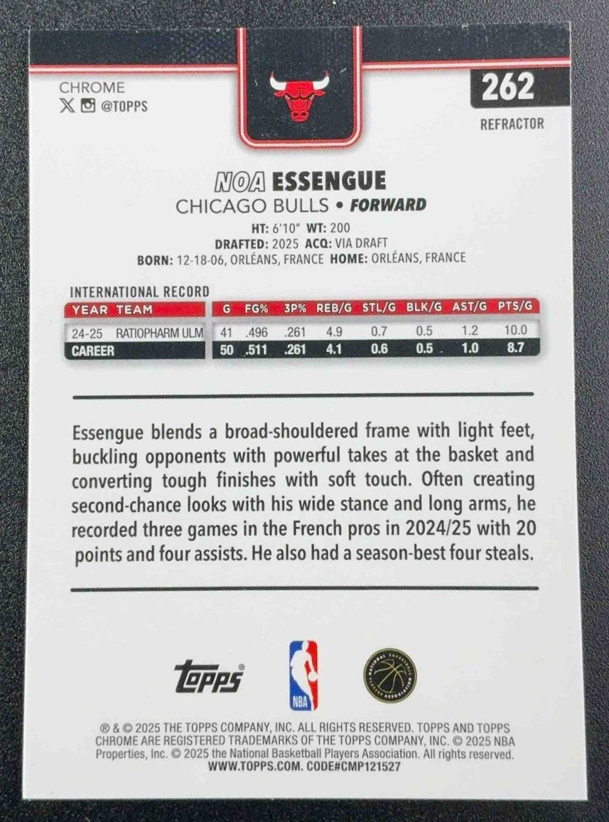 NOA ESSENGUE 2025-26 TOPPS CHROME #262 REFRACTOR RC BULLS