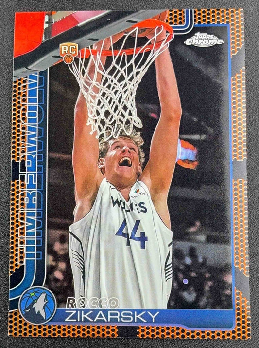 ROCCO ZIKARSKY 2025-26 TOPPS CHROME #296 BASKETBALL REFRACTOR RC TIMBERWOLVES