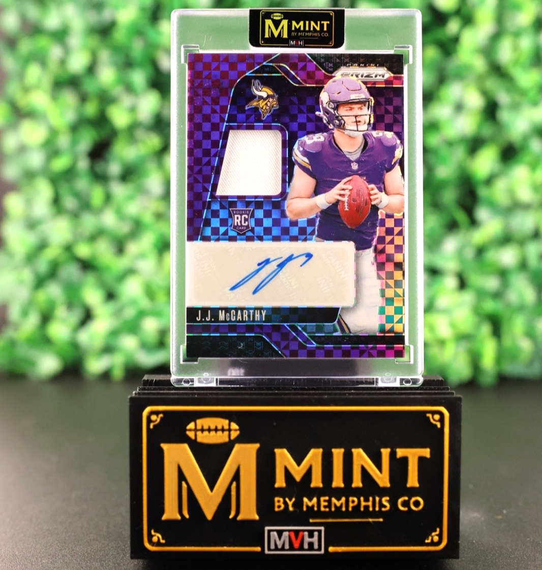 JJ MCCARTHY 2024 PRIZM PURPLE POWER ROOKIE PATCH AUTO RC SSP /49 COLOR MATCH RPA