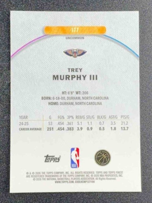 TREY MURPHY III 2025-26 TOPPS FINEST #96 COMMON OIL SPILL REFRACTOR PELICANS