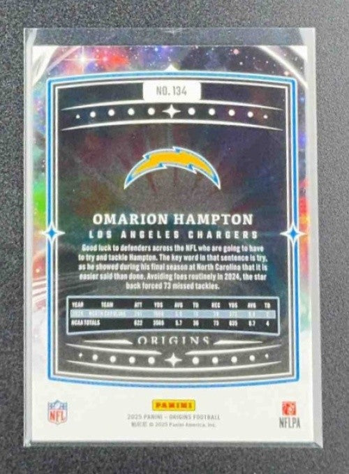 OMARION HAMPTON 2025 PANINI ORIGINS #134 ROOKIE RC CHARGERS