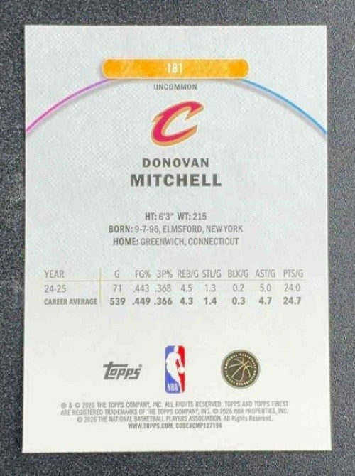 DONOVAN MITCHELL 2025-26 TOPPS FINEST #181 UNCOMMON CAVALIERS