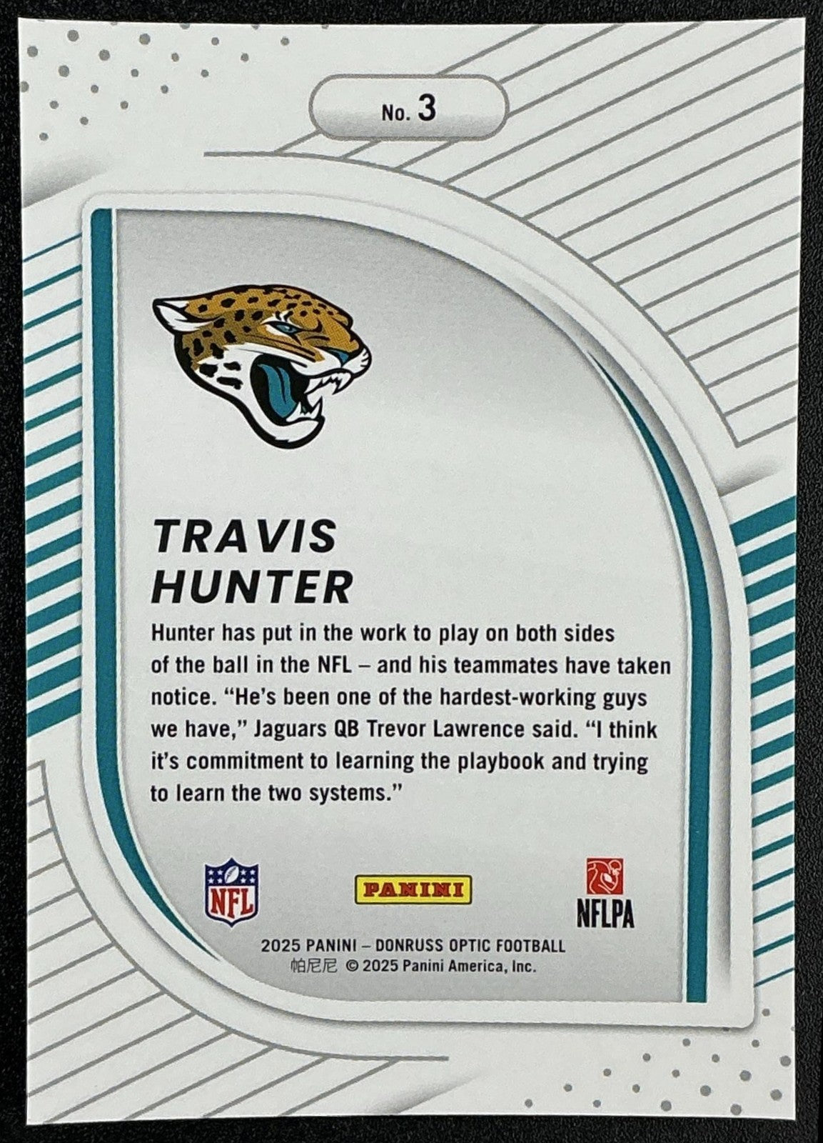 TRAVIS HUNTER 2025 PANINI DONRUSS OPTIC #3 HIDDEN POTENTIAL RC JAGUARS