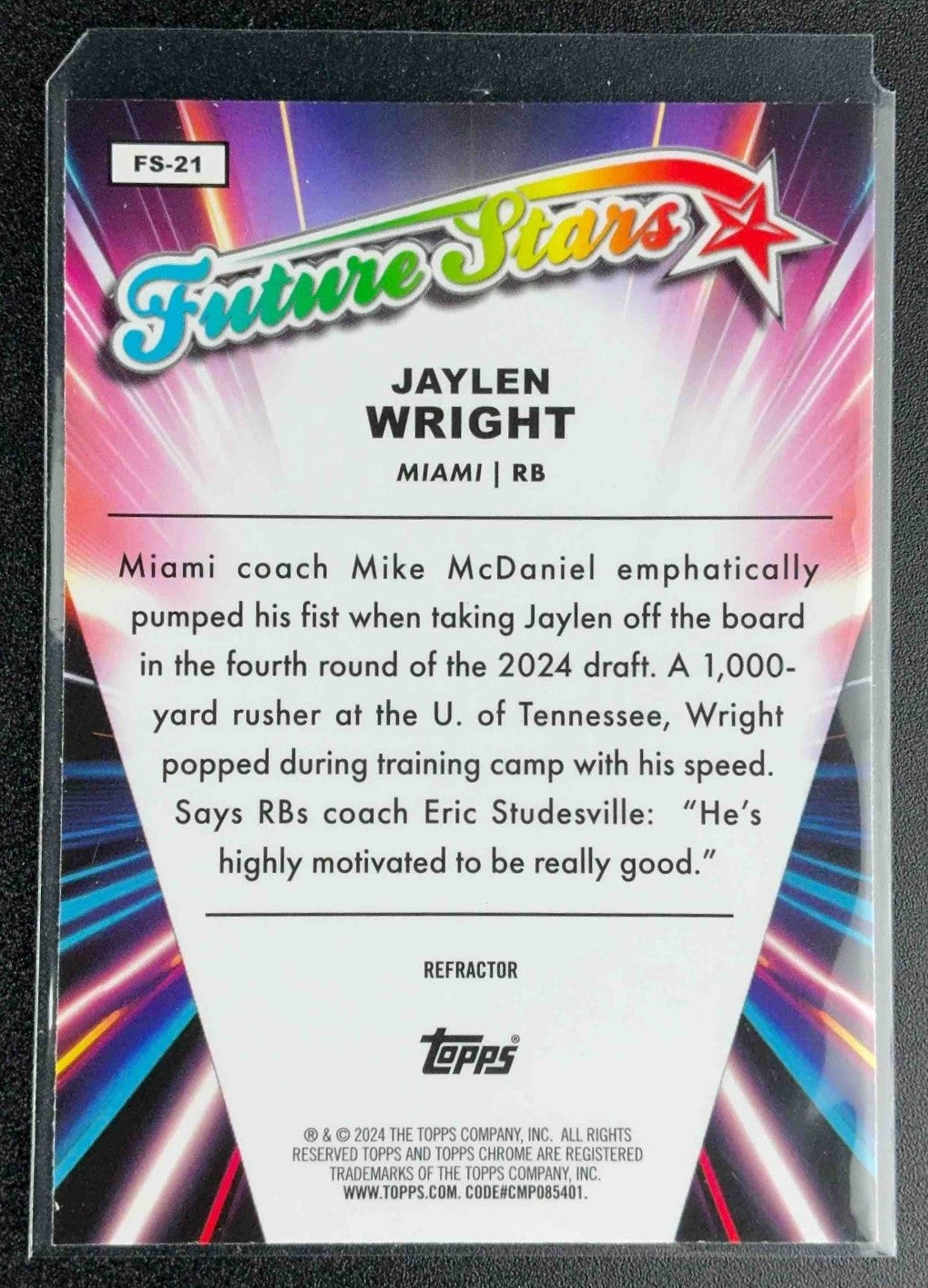 JAYLEN WRIGHT 2024 TOPPS CHROME #FS-21 FUTURE STARS RC DOLPHINS