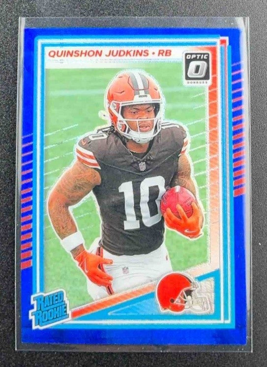 2025 Panini Donruss Optic Quinshon Judkins #252 Rated Rookie Blue Hyper Prizm