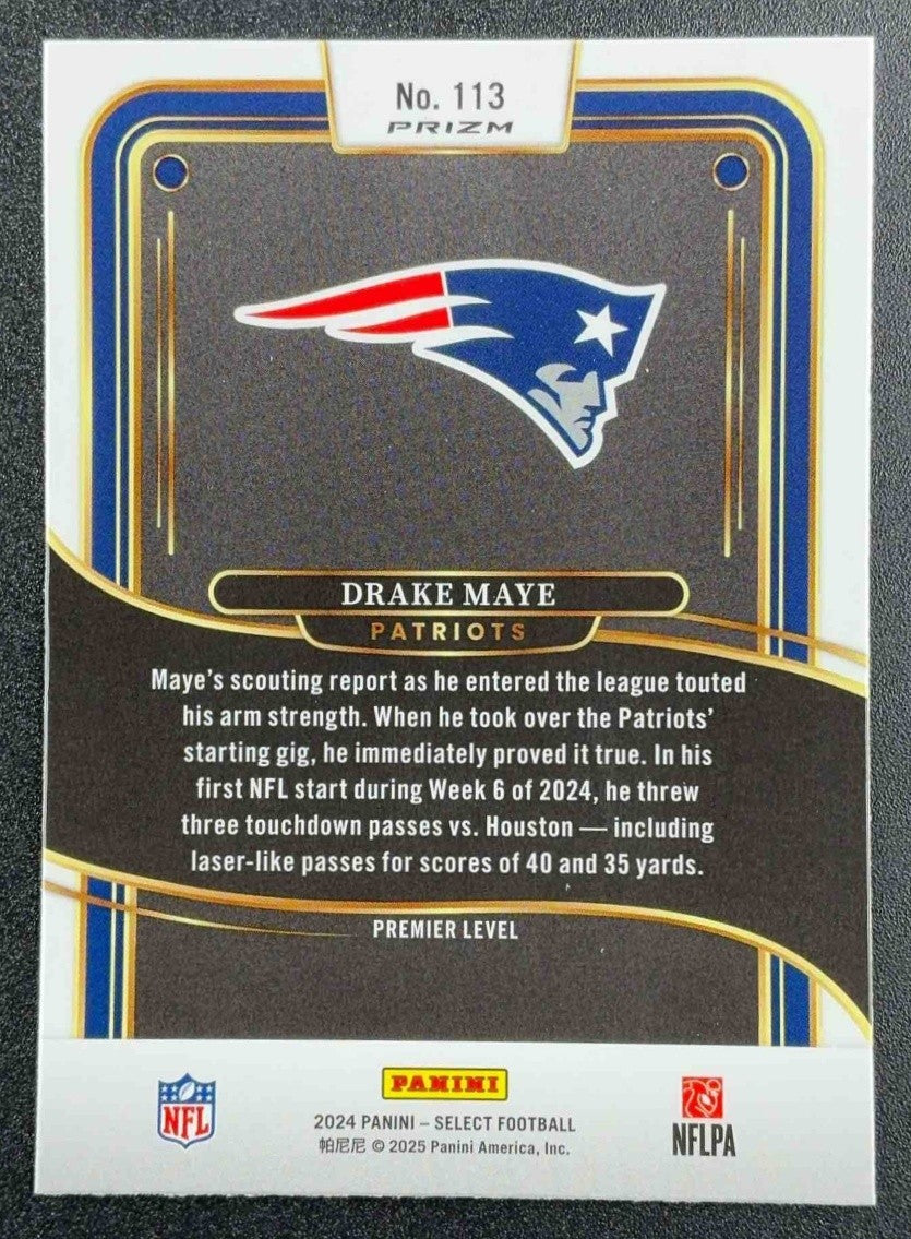 2024 Panini Select Drake Maye #113 Premier Black and Green Prizm Shock RC