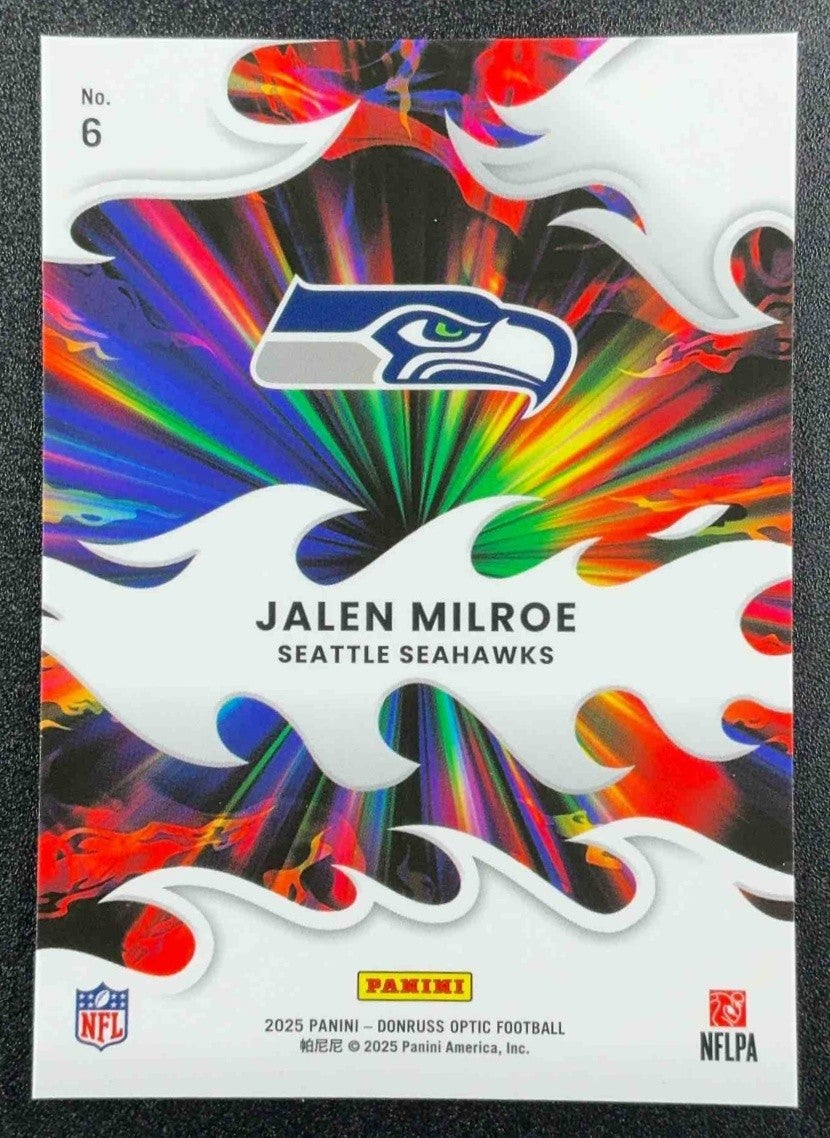 JALEN MILROE 2025 PANINI DONRUSS OPTIC #6 LIGHT IT UP RC SEAHAWKS