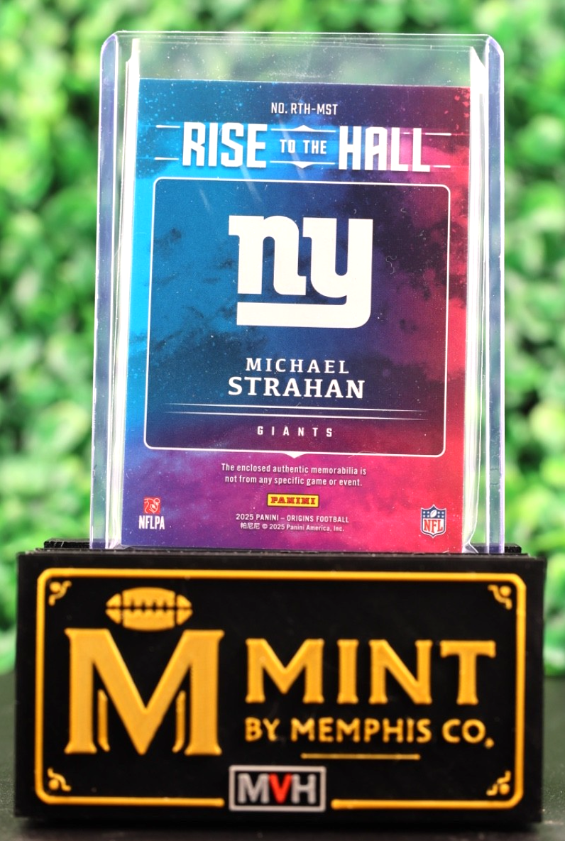 MICHAEL STRAHAN 2025 ORIGINS RISE TO THE HALL JERSEYS TURQUOISE /99 GIANTS HOF