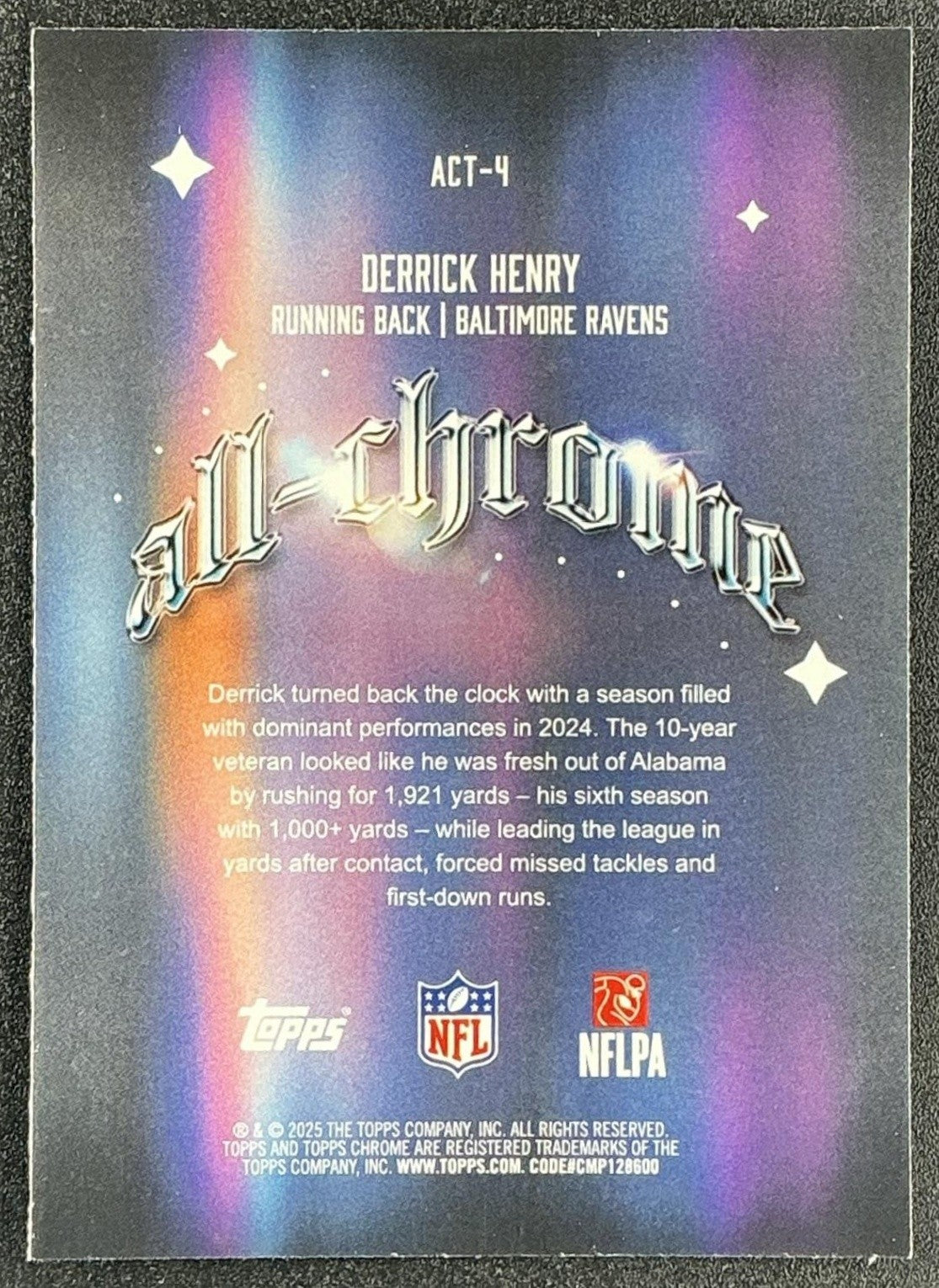 DERRICK HENRY 2025 TOPPS CHROME #ACT-4 ALL TEAM YELLOW REFRACTOR 150/275 RAVENS