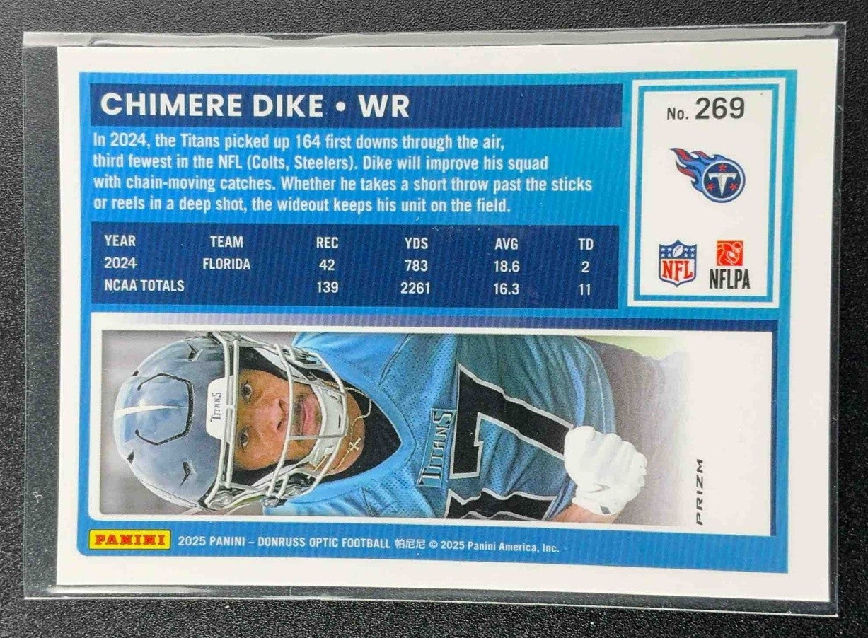 CHIMERE DIKE 2025 PANINI DONRUSS OPTIC #269 RATED ROOKIE BLUE HYPER PRIZM TITANS